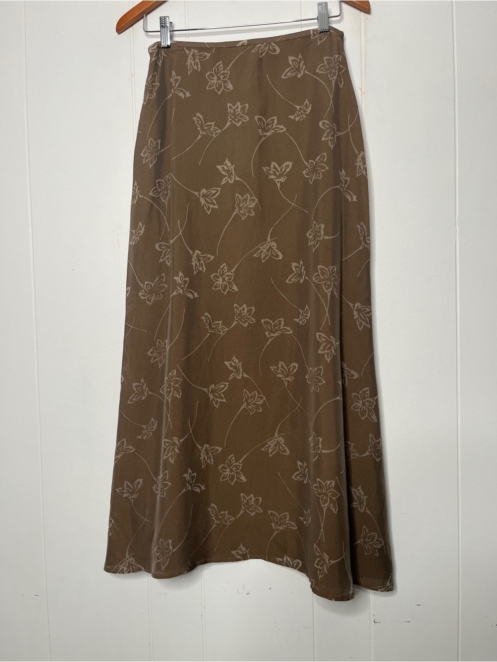 Jones & Co Brown Floral A-Line Maxi Skirt Silk Blend Size 6
